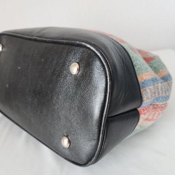 Vintage Mexican Handcraft Leather Woven-Wool Carpet Southwest Satchel Handbag - Picture 12 of 16